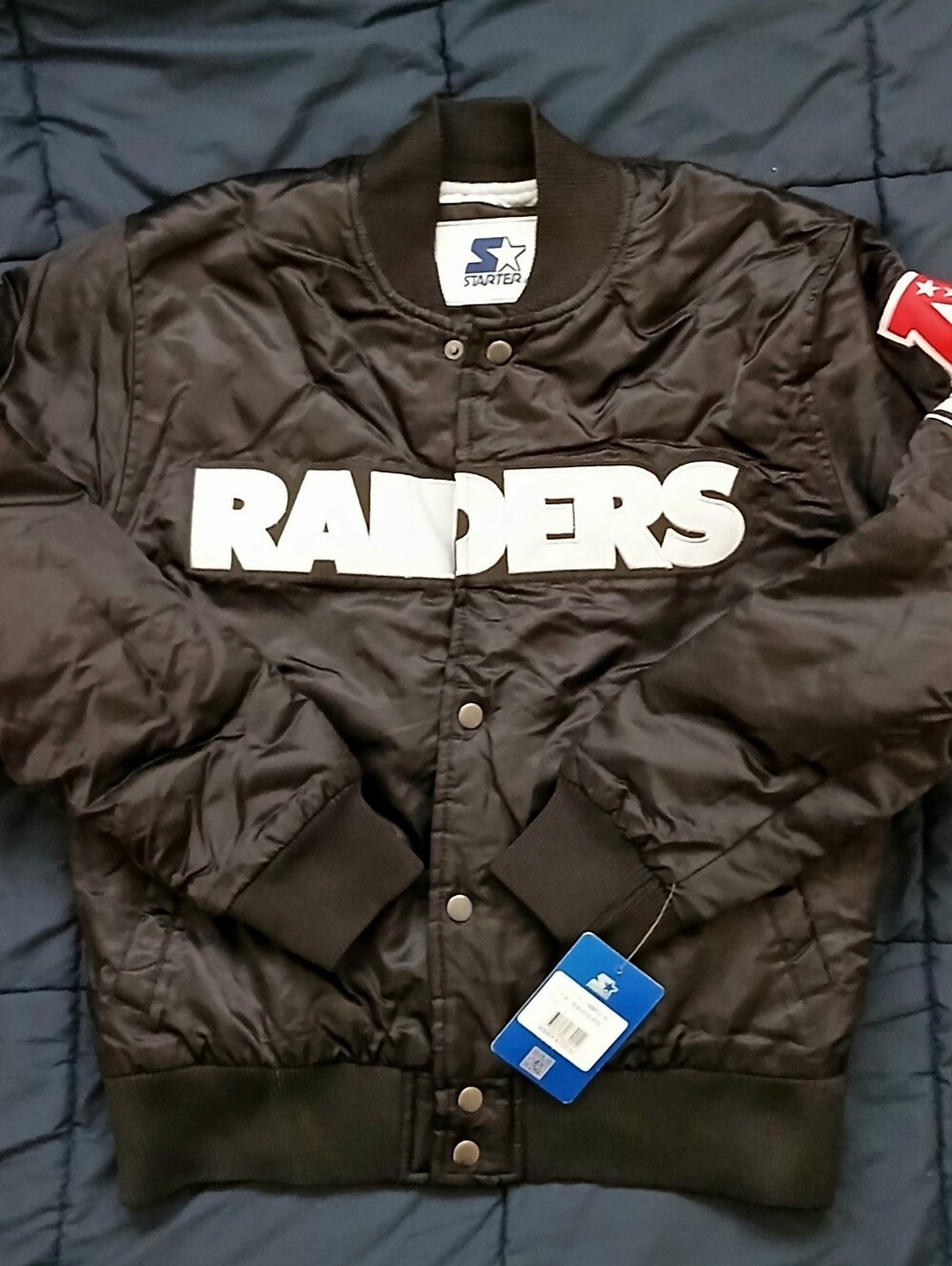 2013 Starter Oakland Raiders Satin Jacket szYL **major flaws(please read)